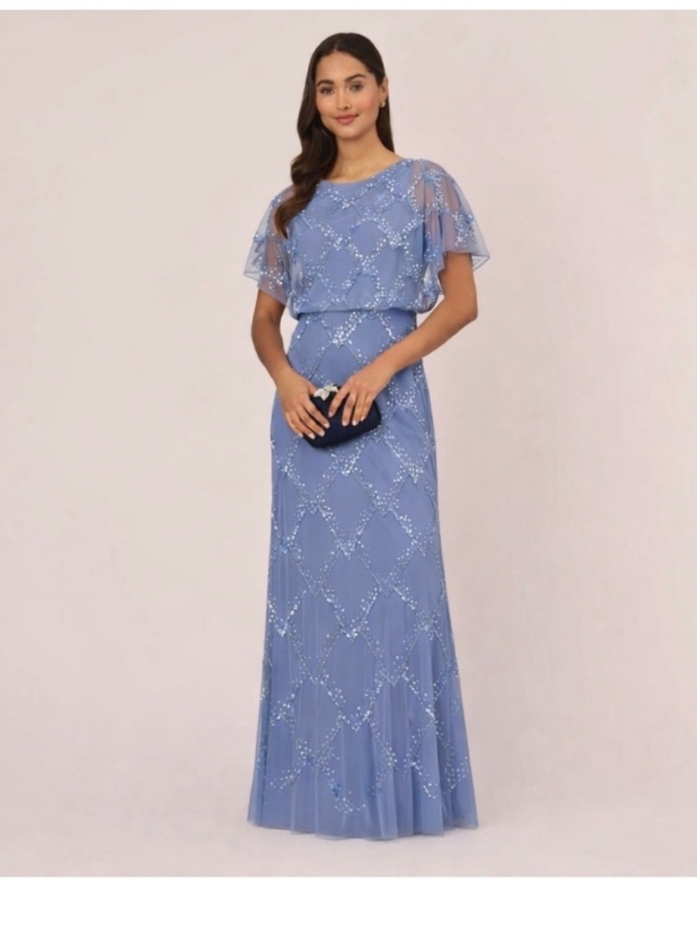 Adrianna Papell Beaded Blouson French Blue Gown NWT SZ 4 MOB Formal Dress GALA